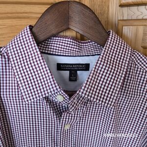 Banana Republic Non-Iron Tailored Slim Fit Checkered Dress Shirt Large Tall Size
